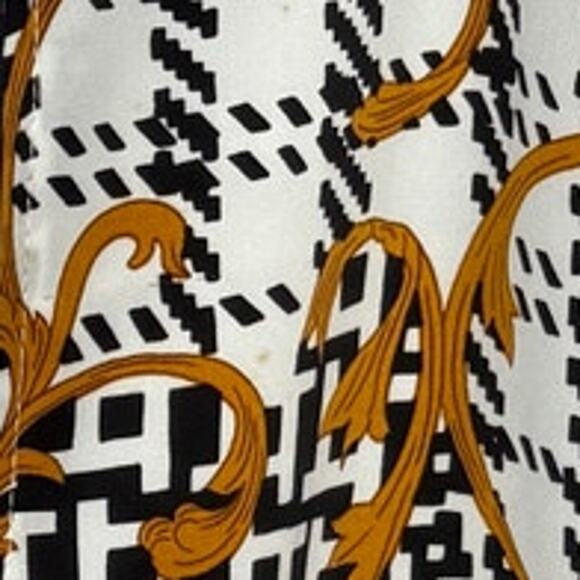 Notations Womens Silk Bomber Jacket Size M White Houndstooth Gold Baroque Swirl - Picture 7 of 7